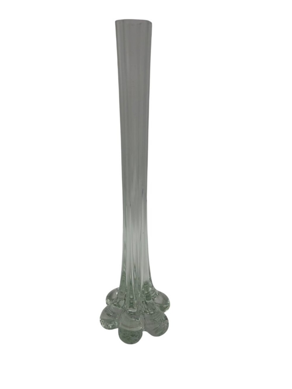 Vintage Clear Art Glass Vase Pulled Drip Base Scalloped Rim 11.5 Inch MCM Decor